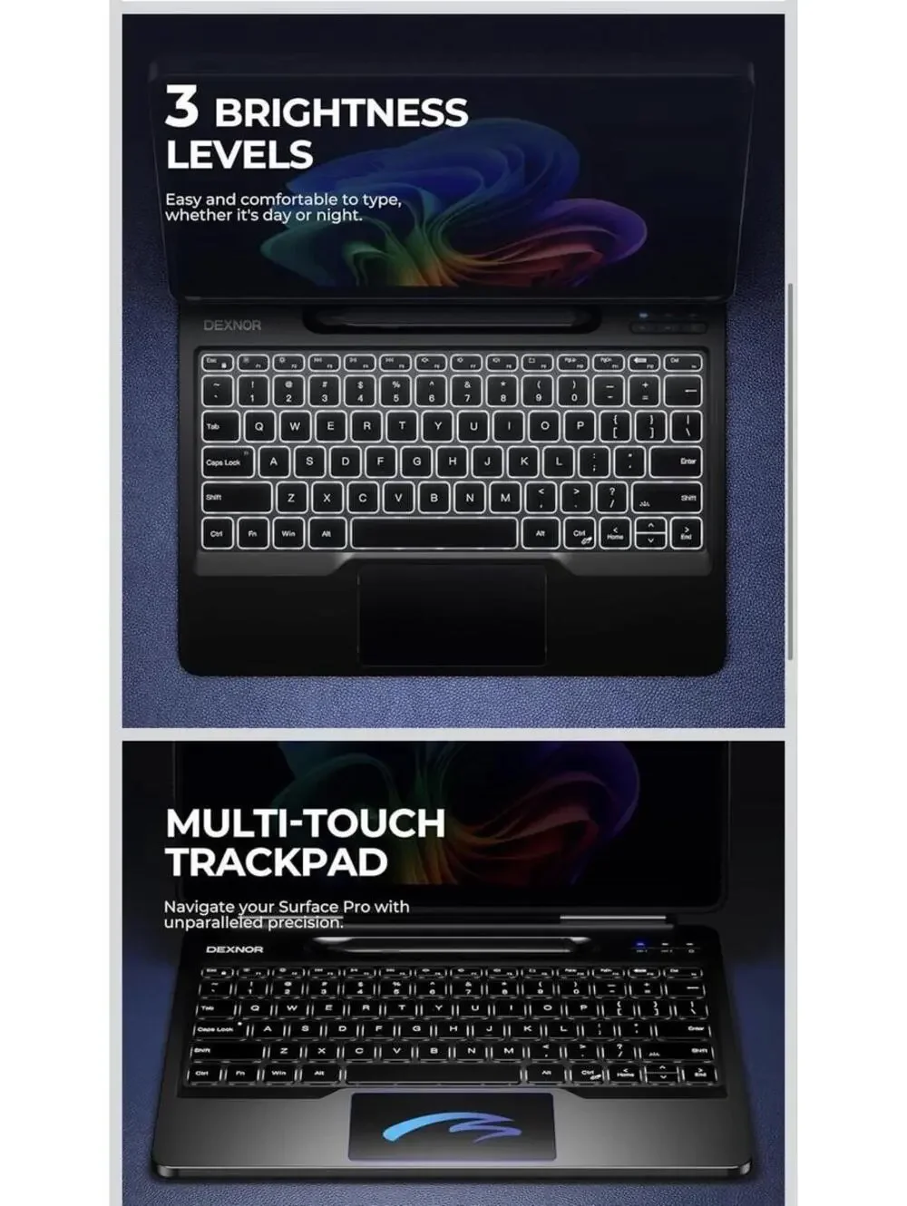Dexnor Keyboard for Microsoft Surface Pro 11/9 with Detachable Magnetic Case